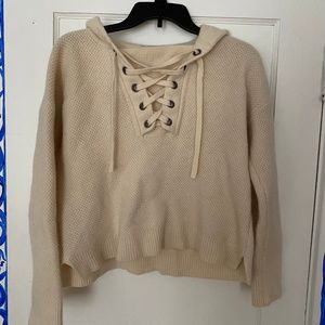 Madewell Lace Up Hoodie Cream Sweater